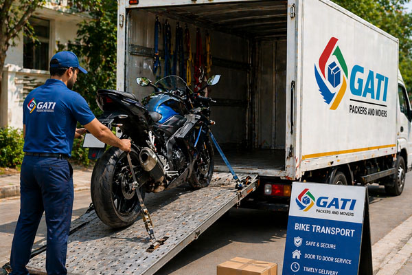 Motorcycle being prepared for safe bike transport to another city